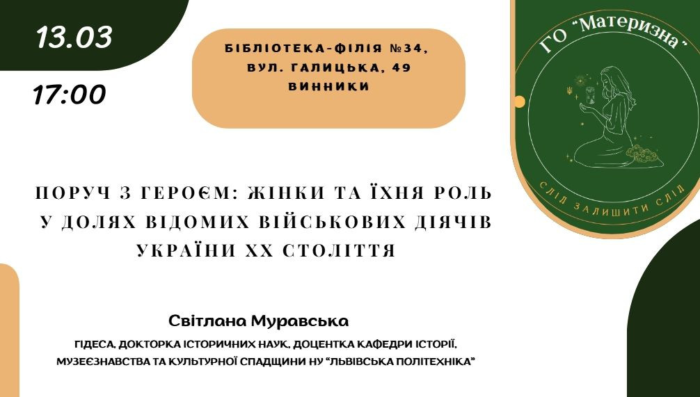 "Поруч з героєм: жінки та їхня роль у долях військових діячів України ХХ століття": лекція